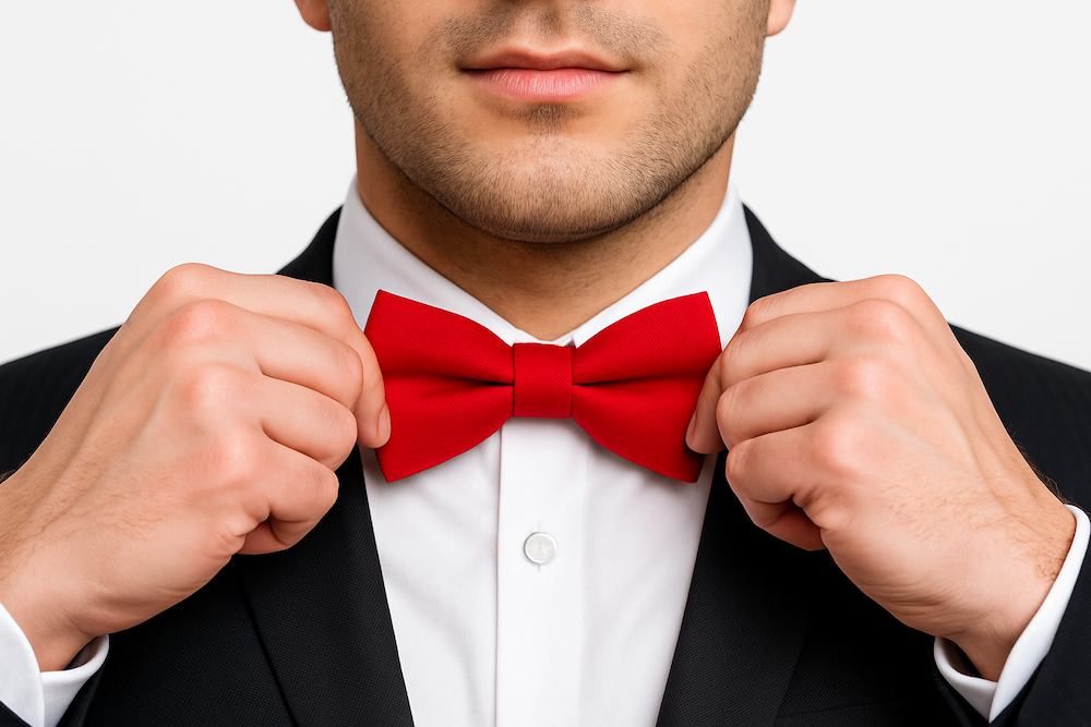 uomo con cravattino rosso